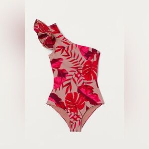 H&M Johanna Ortiz One Shoulder Floral Swimsuit NWOT size XL RARE